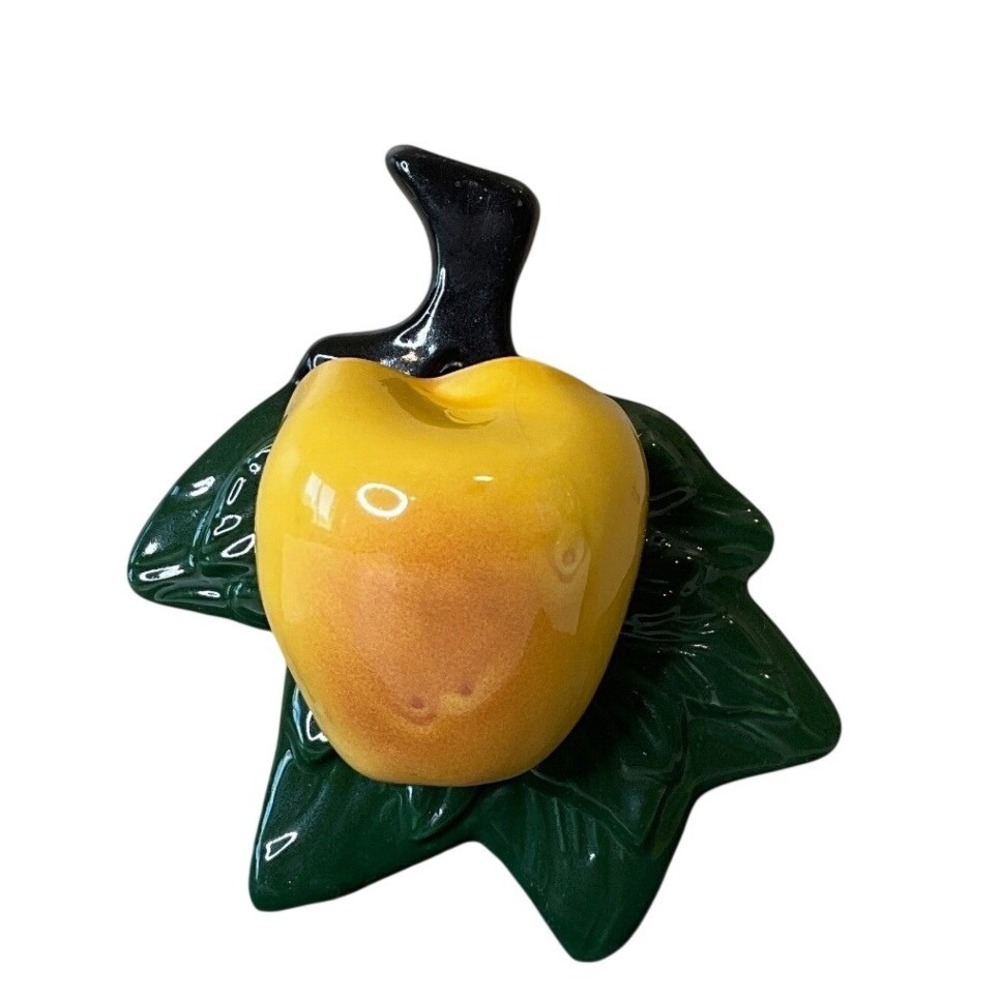 Vintage Ceramic Golden Apple Hanging Wall Pocket Planter Mid Century Cottagecore